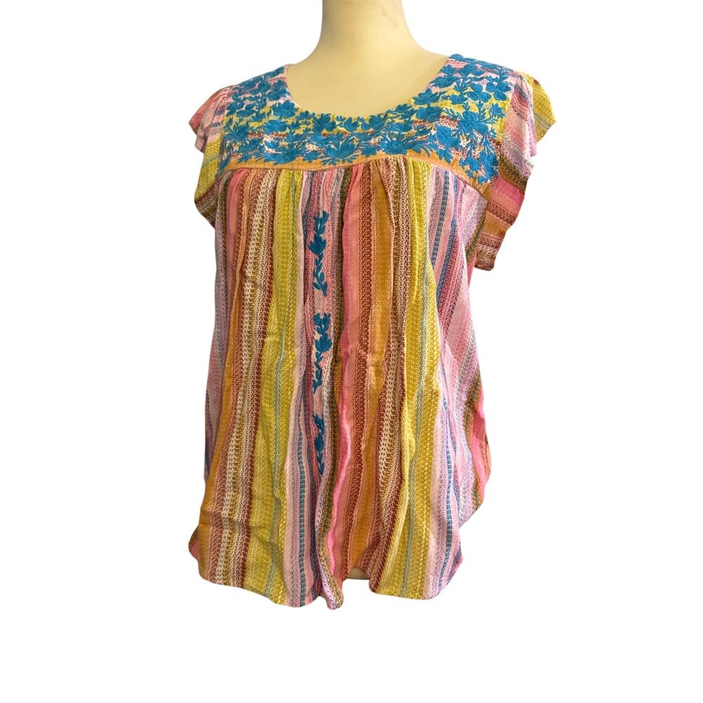 SAVANNA JANE ANDREE BY UNIT EMBROIDERED FLUTTER SLEEVE TOP SIZE LARGE